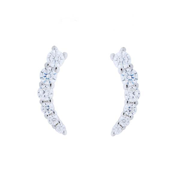 Silver Ear Climber Cubic Zirconia Earrings