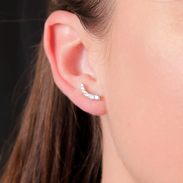 Silver Ear Climber Cubic Zirconia Earrings