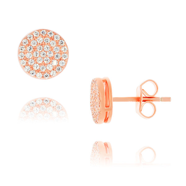 Lustra Sterling Silver Rose Gold Plated Pave Circle Cz Stud Earrings