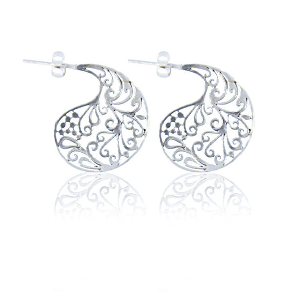 Silver Filigree Curved Teardop Studs