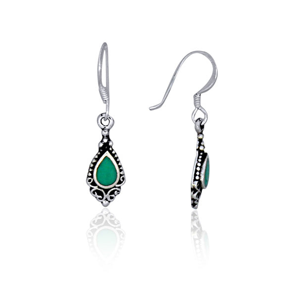 Silver Filigree Drop Earrings With Turquoise