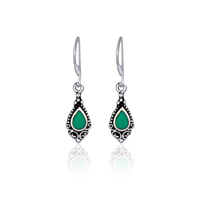 Silver Filigree Drop Earrings With Turquoise