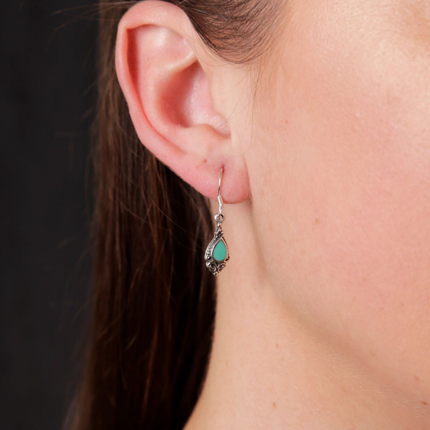 Silver Filigree Drop Earrings With Turquoise