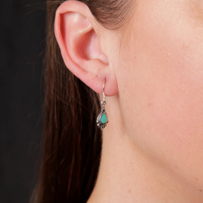 Silver Filigree Drop Earrings With Turquoise