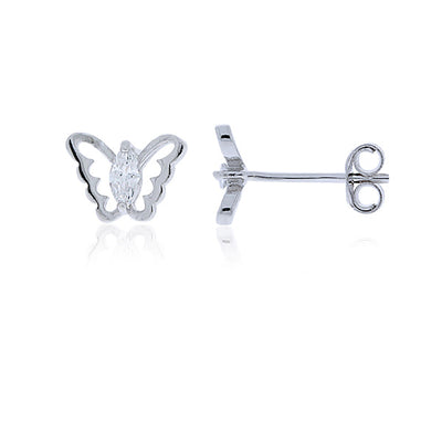 Sterling Silver Butterfly Stud Earrings With Marquise Shaped Cz