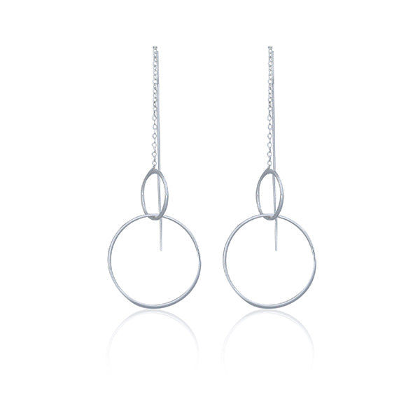 Silver Big Circle, Small Circle Thread Earrings