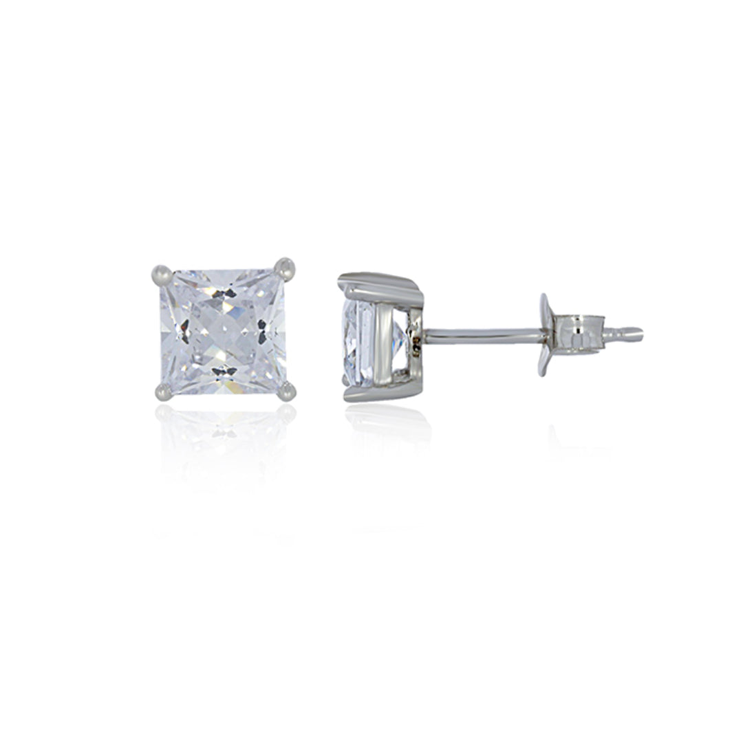 Sterling Silver Rhodium Plated 5Mm Square Cz Studs