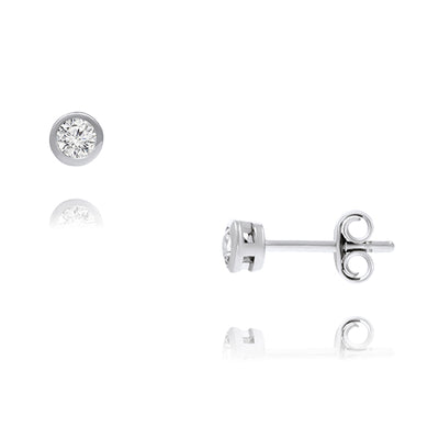 Sterling Silver Rhodium Plated 5Mm Round Bezel Set Studs