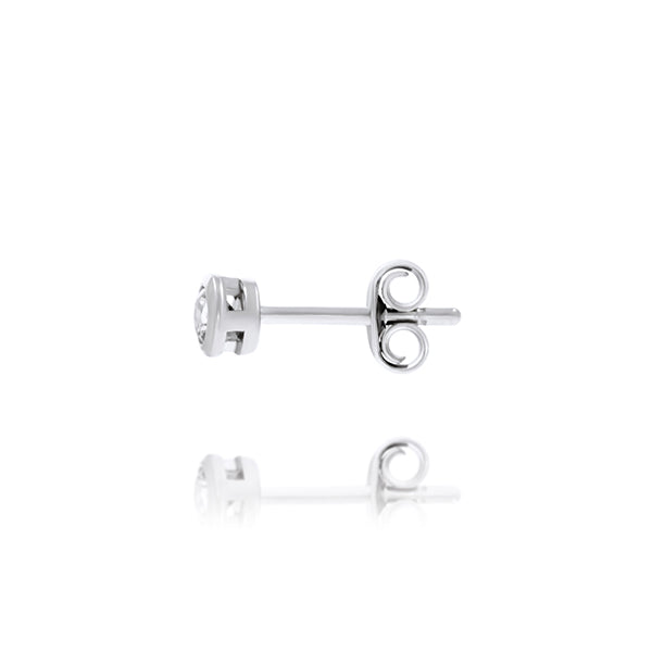 Sterling Silver Rhodium Plated 5Mm Round Bezel Set Studs