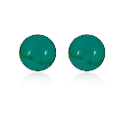 Silver Round Light Turquoise Disc Stud Earrings