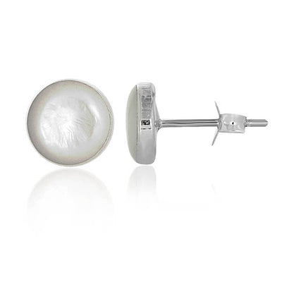 Silver White Mother Of Pearl Disc Studs