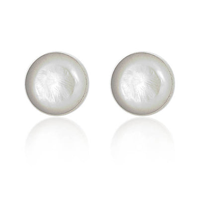 Silver White Mother Of Pearl Disc Studs