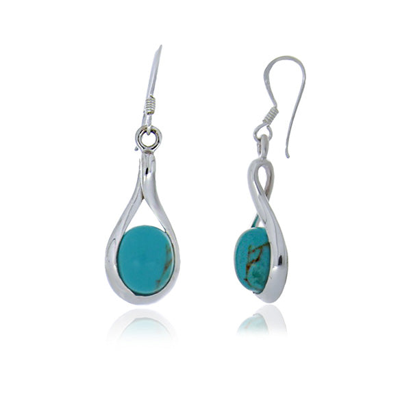 Silver Oval Drop Turquoise Earrings