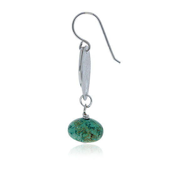 Silver Disc Drop Earrings With Turquoise Ball