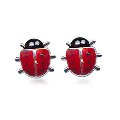 Sterling Silver Red Enamel Lady Beetle Stud