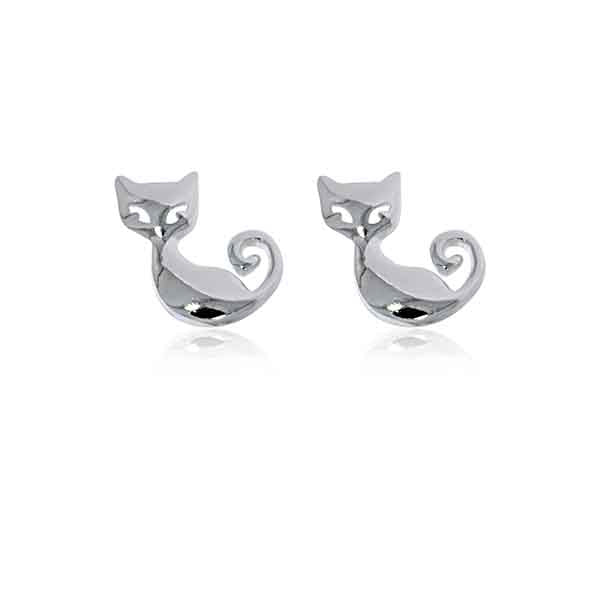 Sterling Silver Medium Cat Stud Earrings