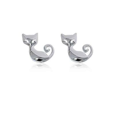 Sterling Silver Medium Cat Stud Earrings