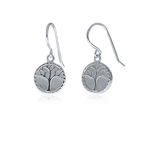 Sterling Silver Tree Of Life With Mother Of Pearl Drop Shephook Earrings