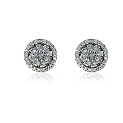 Silver Halo Stud Earrings With Pave Centre - 8.8mm