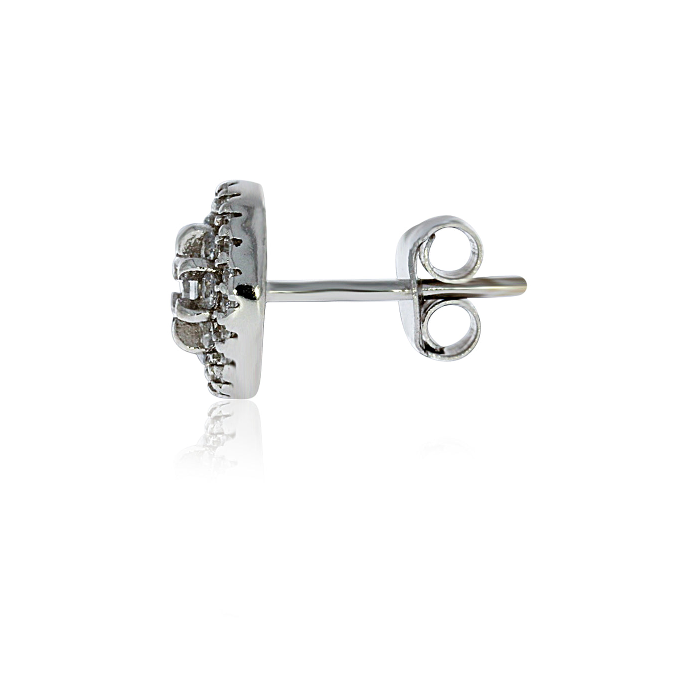 Silver Halo Stud Earrings With Pave Centre - 8.8mm