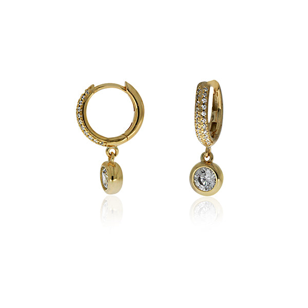 Yellow Gold Plated Cz Huggies With Cz Drop