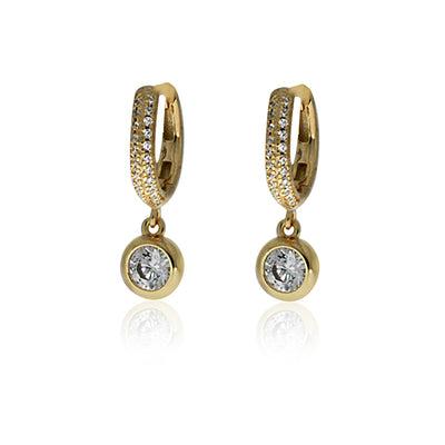 Yellow Gold Plated Cz Huggies With Cz Drop