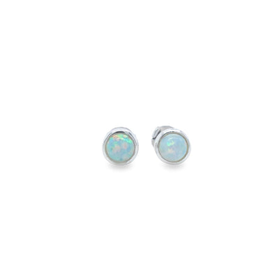 Silver White Opalite Bezel Set Studs