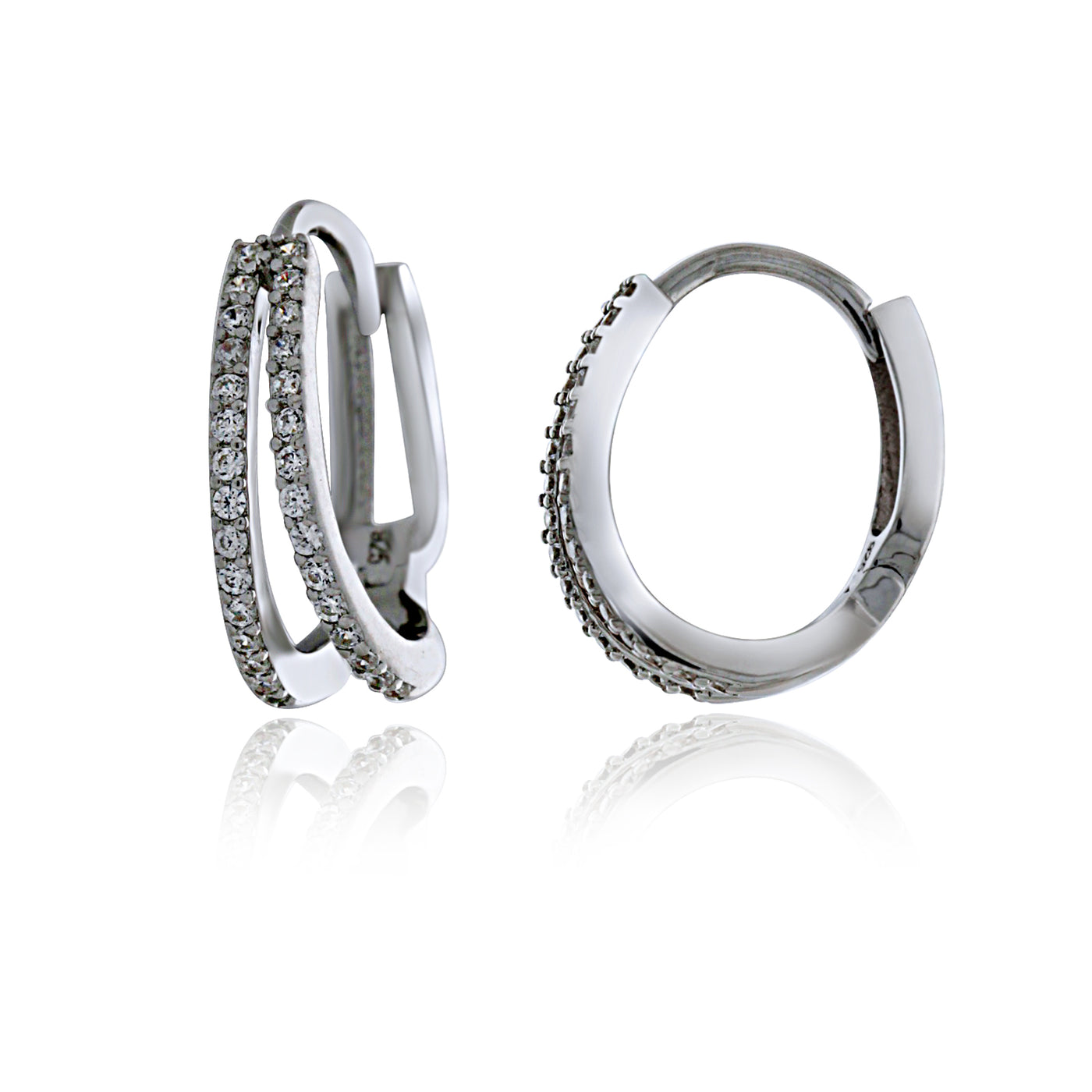 Silver Split Hoop Cz Huggie Earrings