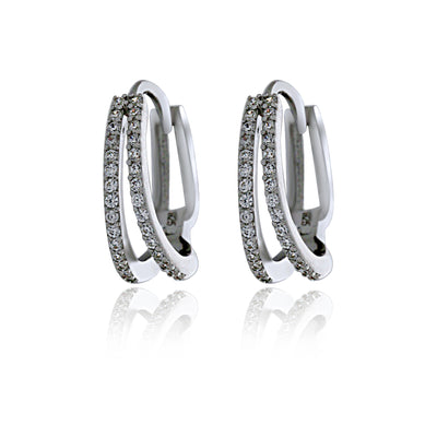 Silver Split Hoop Cz Huggie Earrings