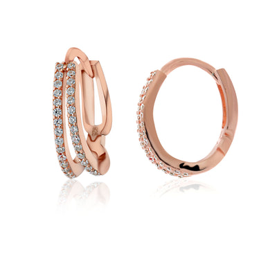 Rose Gold Plated Split Hoop Cz Set Huggie Earrings