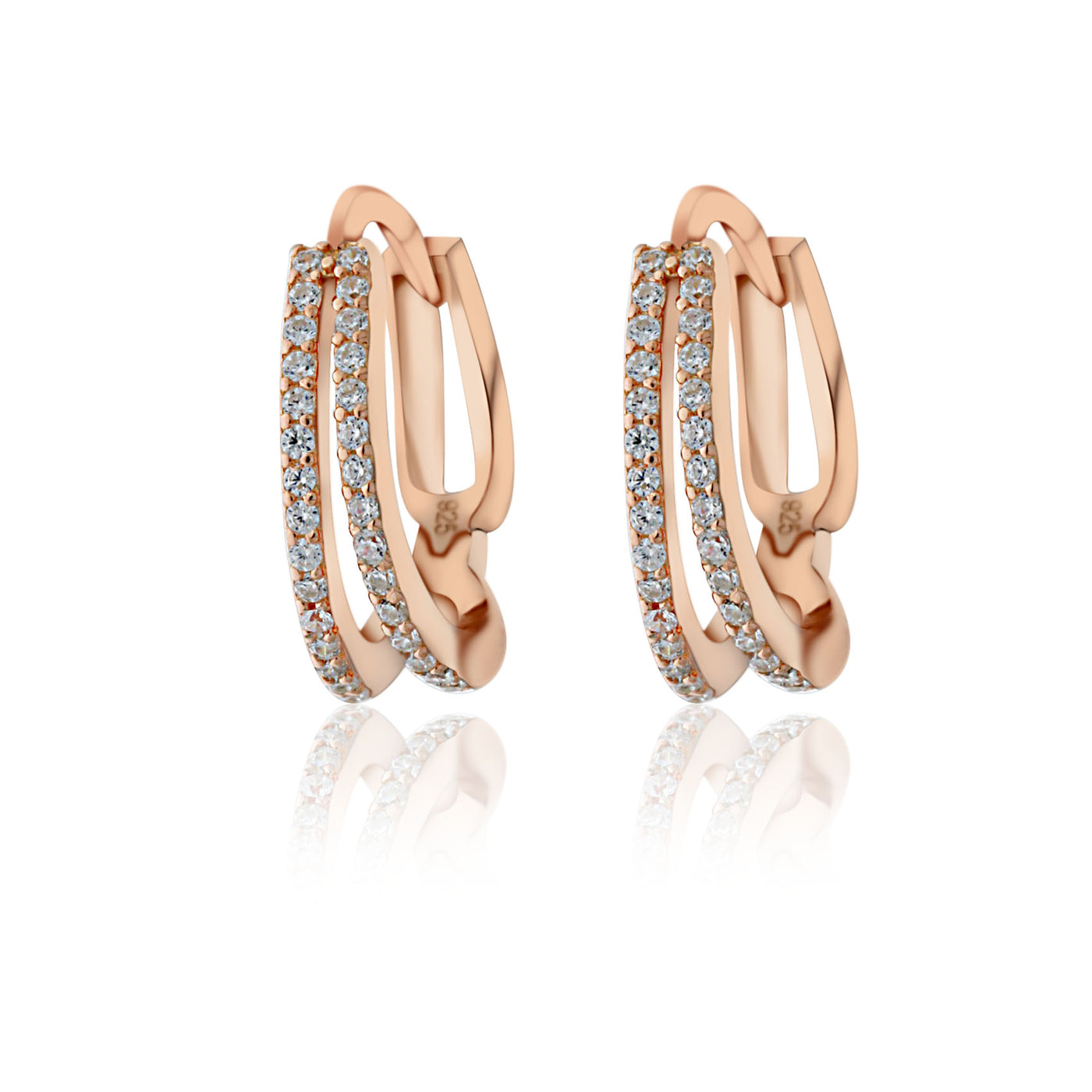 Rose Gold Plated Split Hoop Cz Set Huggie Earrings