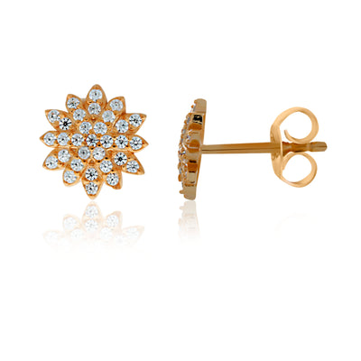 Rose Gold Plated Cz Set Flower Cluster Studs