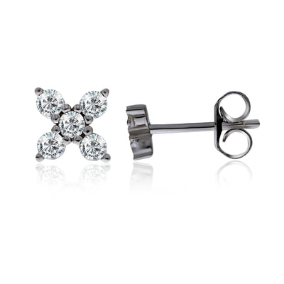 Silver Cz Set 4 Petal Flower Studs