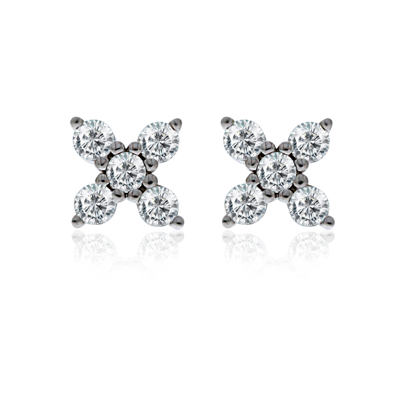 Silver Cz Set 4 Petal Flower Studs