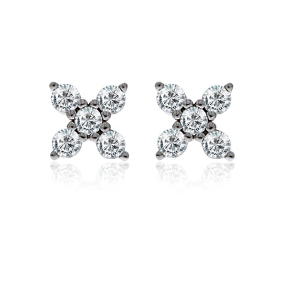 Silver Cz Set 4 Petal Flower Studs