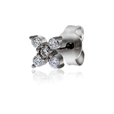 Silver Cz Set 4 Petal Flower Studs