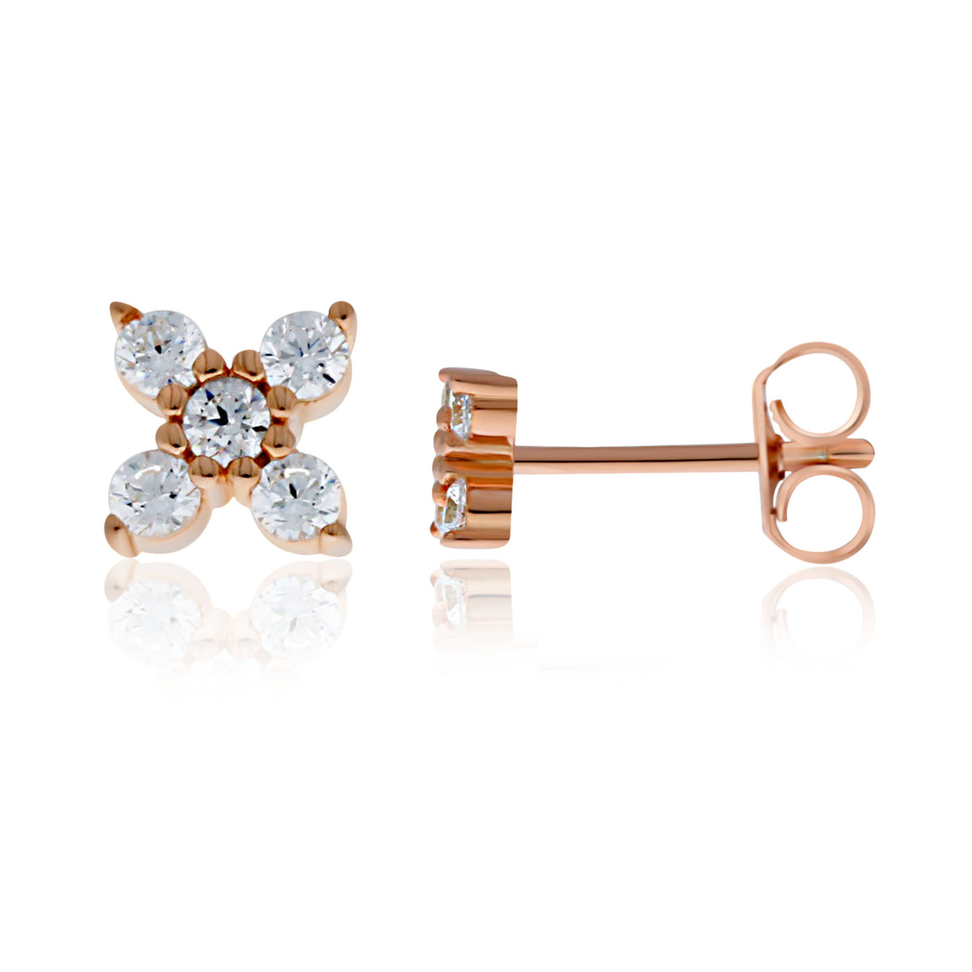 Rose Gold Plated Cz Set 4 Petal Flower Studs