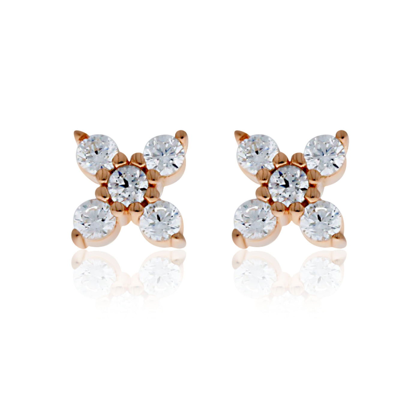 Rose Gold Plated Cz Set 4 Petal Flower Studs