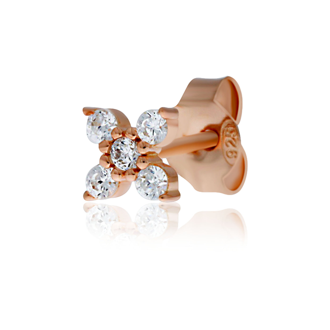 Rose Gold Plated Cz Set 4 Petal Flower Studs