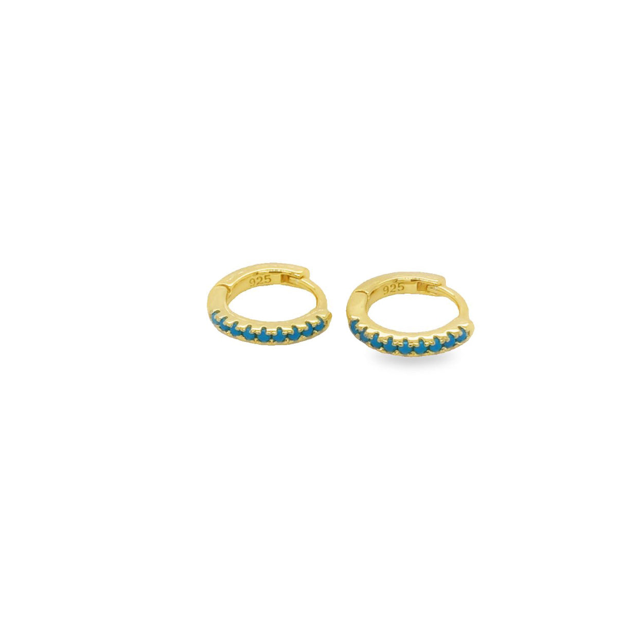 Onatah Sterling Silver Yellow Gold Plated 8Mm Turquoise Huggie Earring