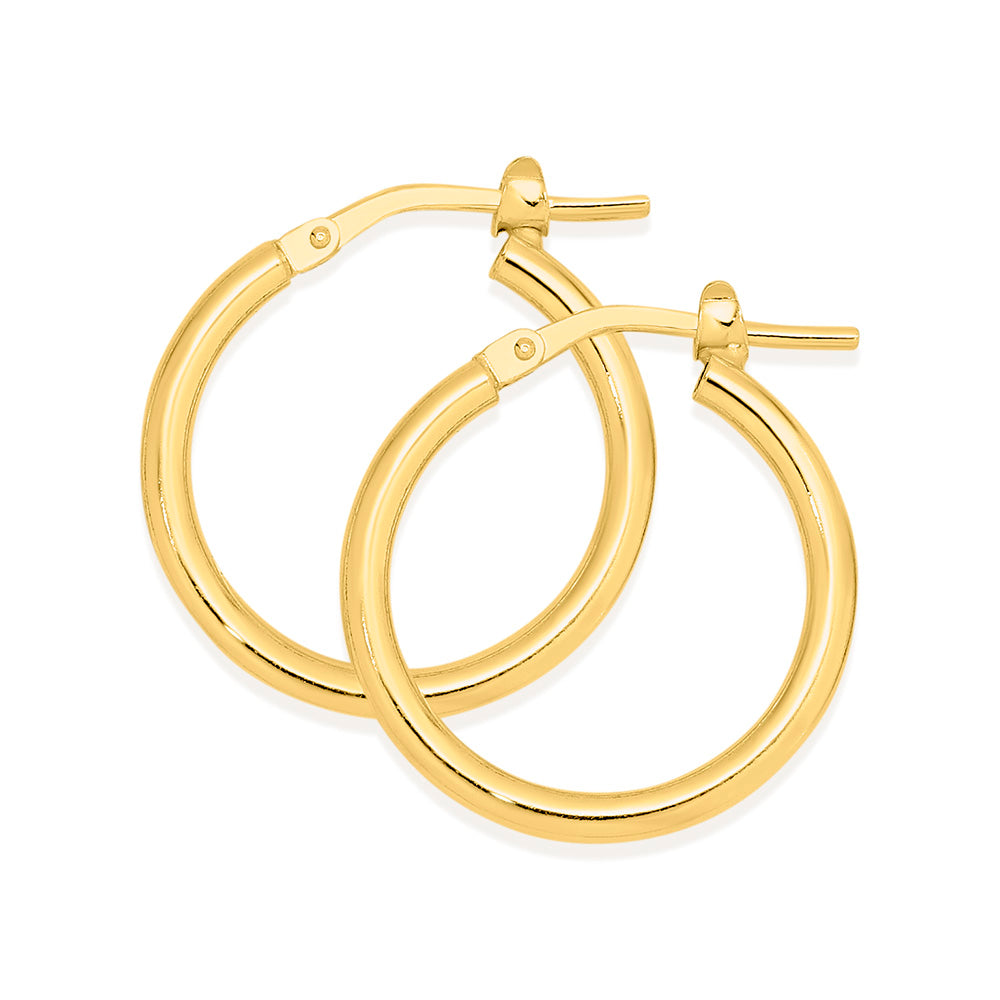 Sterling Silver Gold Plated Italian Plain Hoop Earrings 15Mm