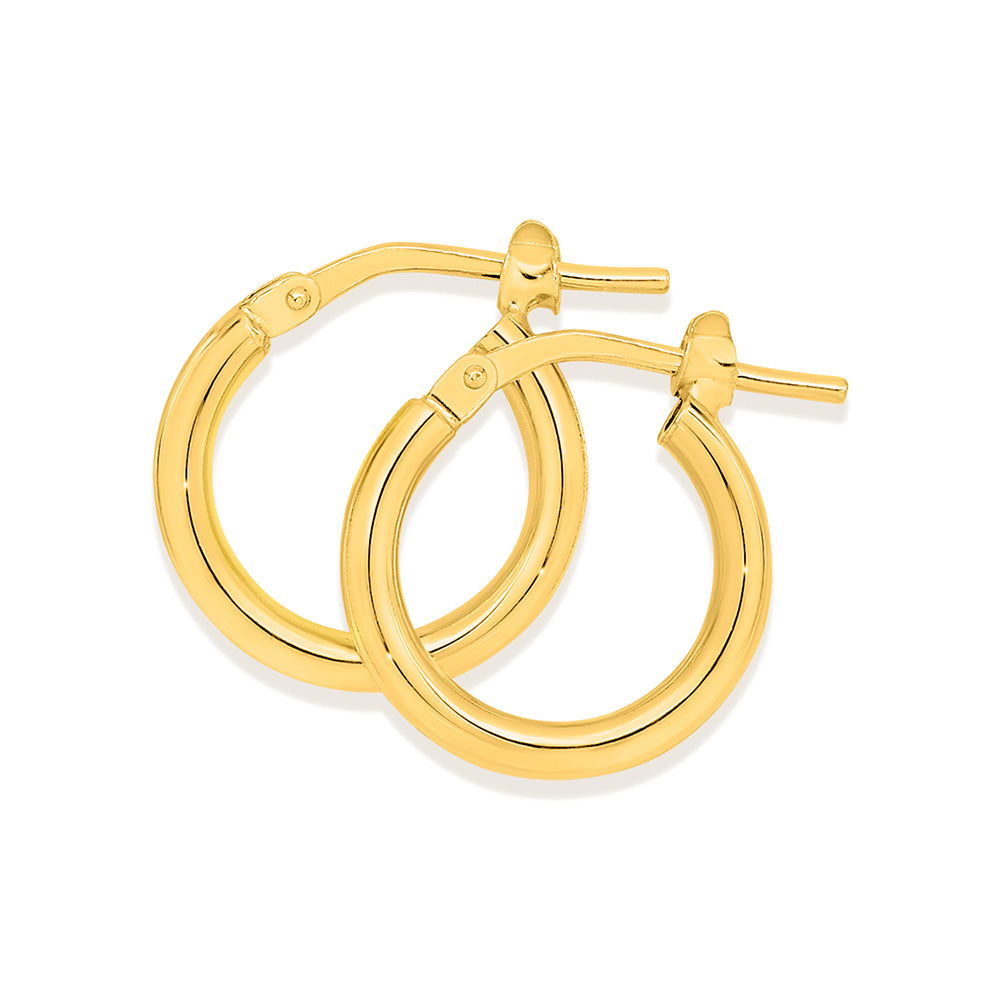 Sterling Silver Gold Plated Italian Plain Hoop Earrings 10Mm