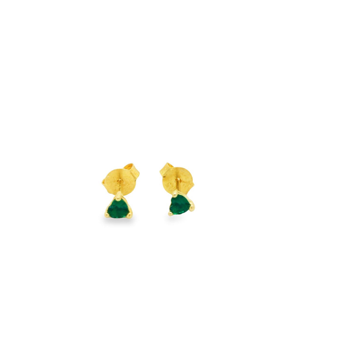 Sterling Silver Yellow Gold Plated Green Cz Heart Earring