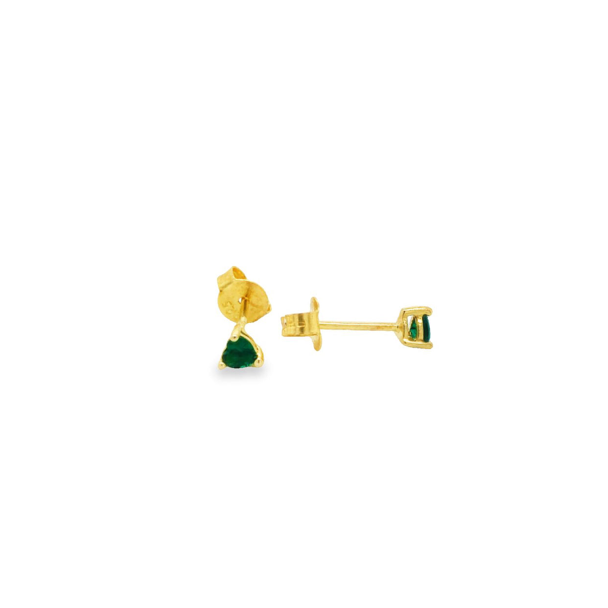 Sterling Silver Yellow Gold Plated Green Cz Heart Earring
