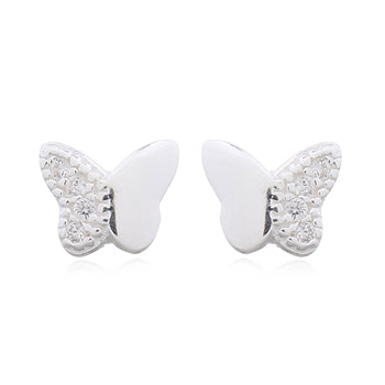 Sterling Silver Butterfly Cz Stud Earrings