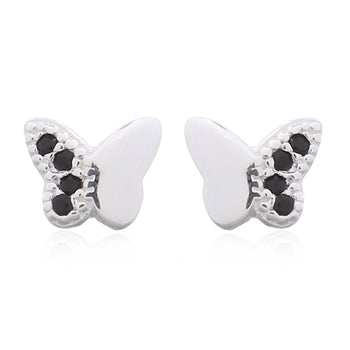 Sterling Silver Butterfly Black Cz Stud Earrings