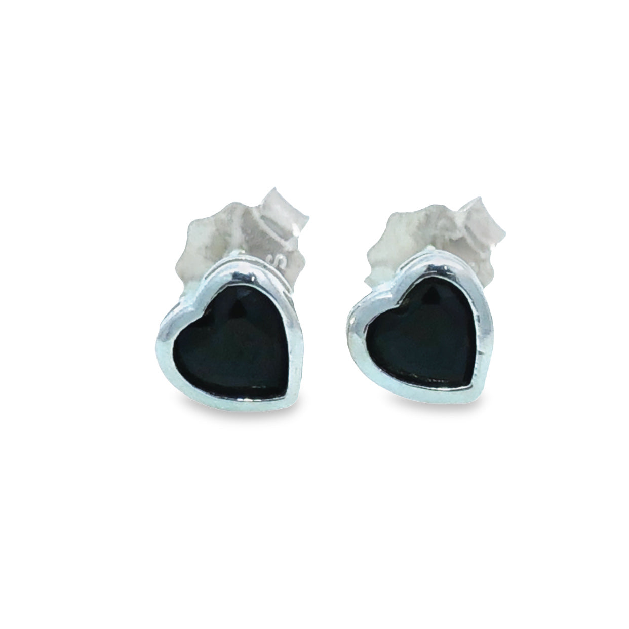 Onatah Sterling Silver Heart Shaped Black Cz Stud Earrings