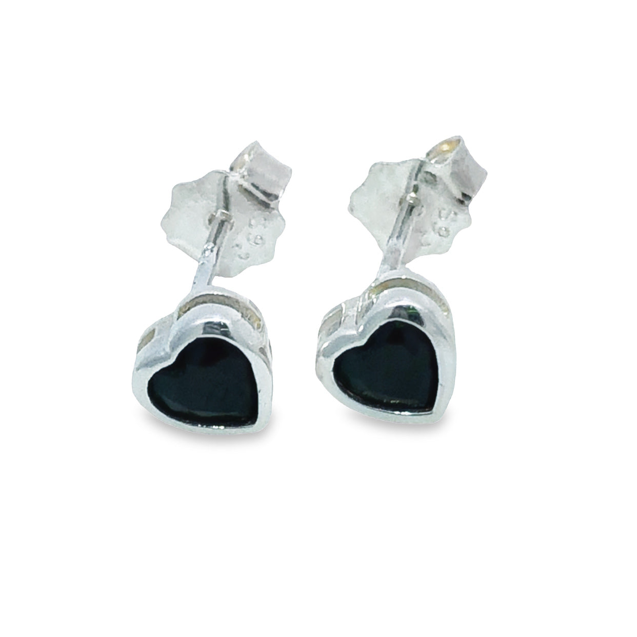 Onatah Sterling Silver Heart Shaped Black Cz Stud Earrings