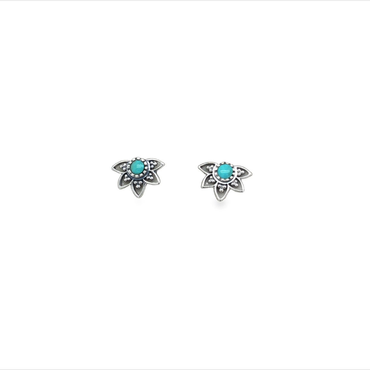 Onatah Sterling Silver Filigree Half Disc Mandala Stud Earrings With Turquoise