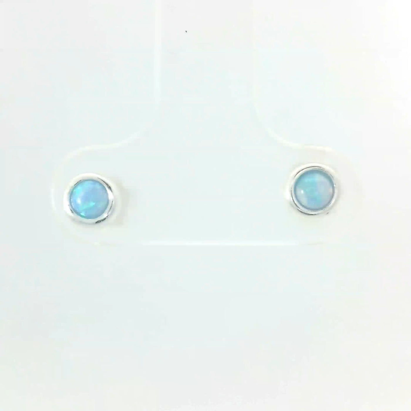 Sterling Silver Blue Opalite Round Bezel Set Stud Earrings